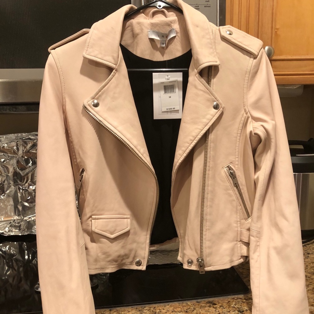 NWT IRO leather jacket in size FR38 in a light blush/peach.